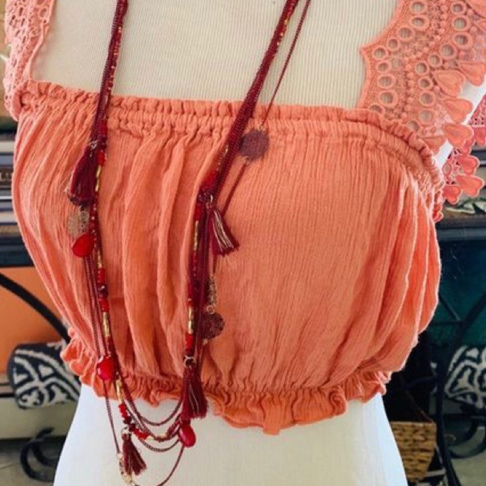 SOLD‼️✿ Boho Babydoll Peach Crop Top